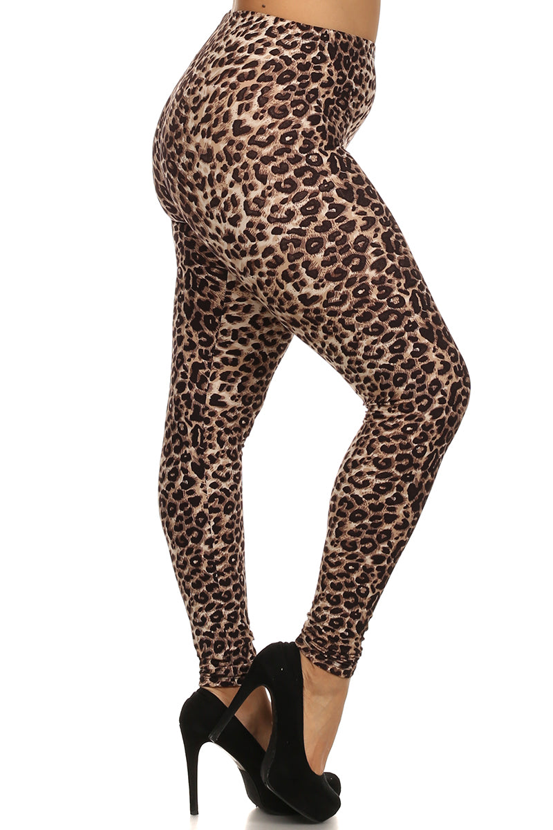 Buttery Soft Feral Cheetah Extra Plus Size Leggings - 3X-5X (XPlus One Size,Brown)