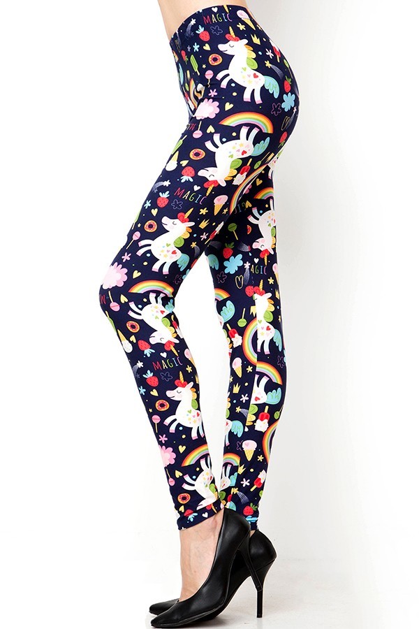 Buttery Soft Magic Unicorns and Treats Extra Plus Size Leggings - 3X - 5X (XPlus One Size,Navy)
