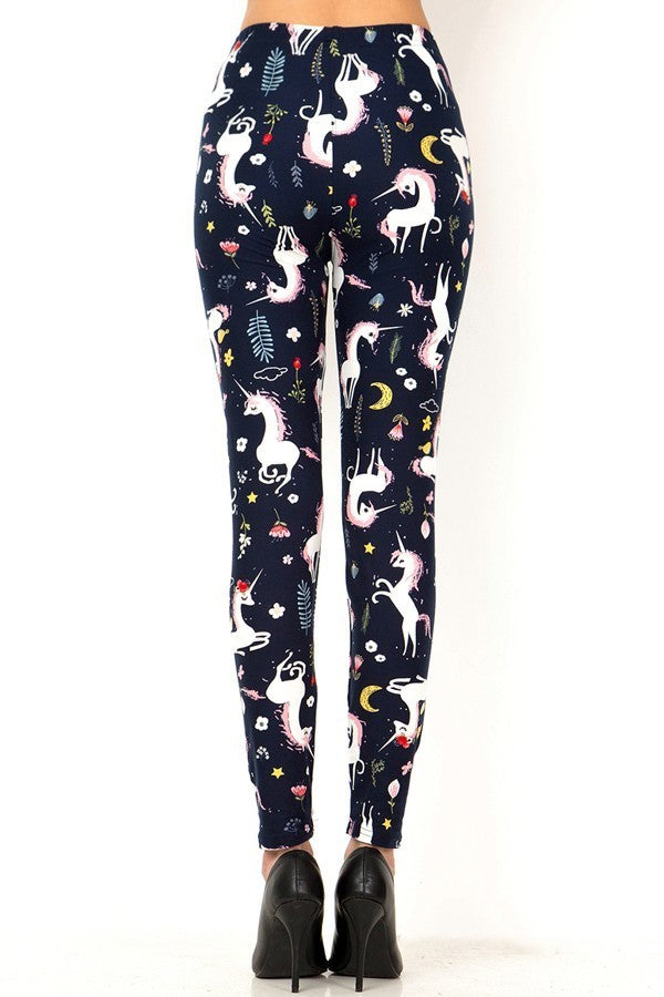 Buttery Soft Moonlight Unicorn Extra Plus Size Leggings - 3X - 5X (XPlus One Size,Navy)
