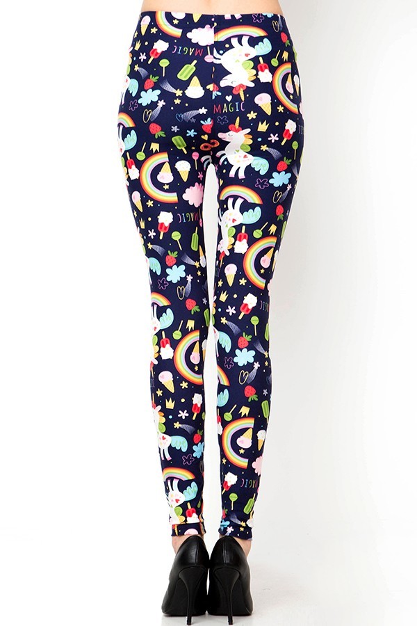 Buttery Soft Magic Unicorns and Treats Extra Plus Size Leggings - 3X - 5X (XPlus One Size,Navy)