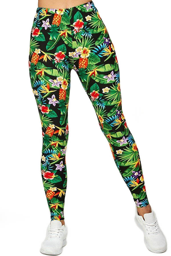 Buttery Soft Tropicana Floral Extra Plus Size Leggings - 3X-5X (XPlus One Size,Green)