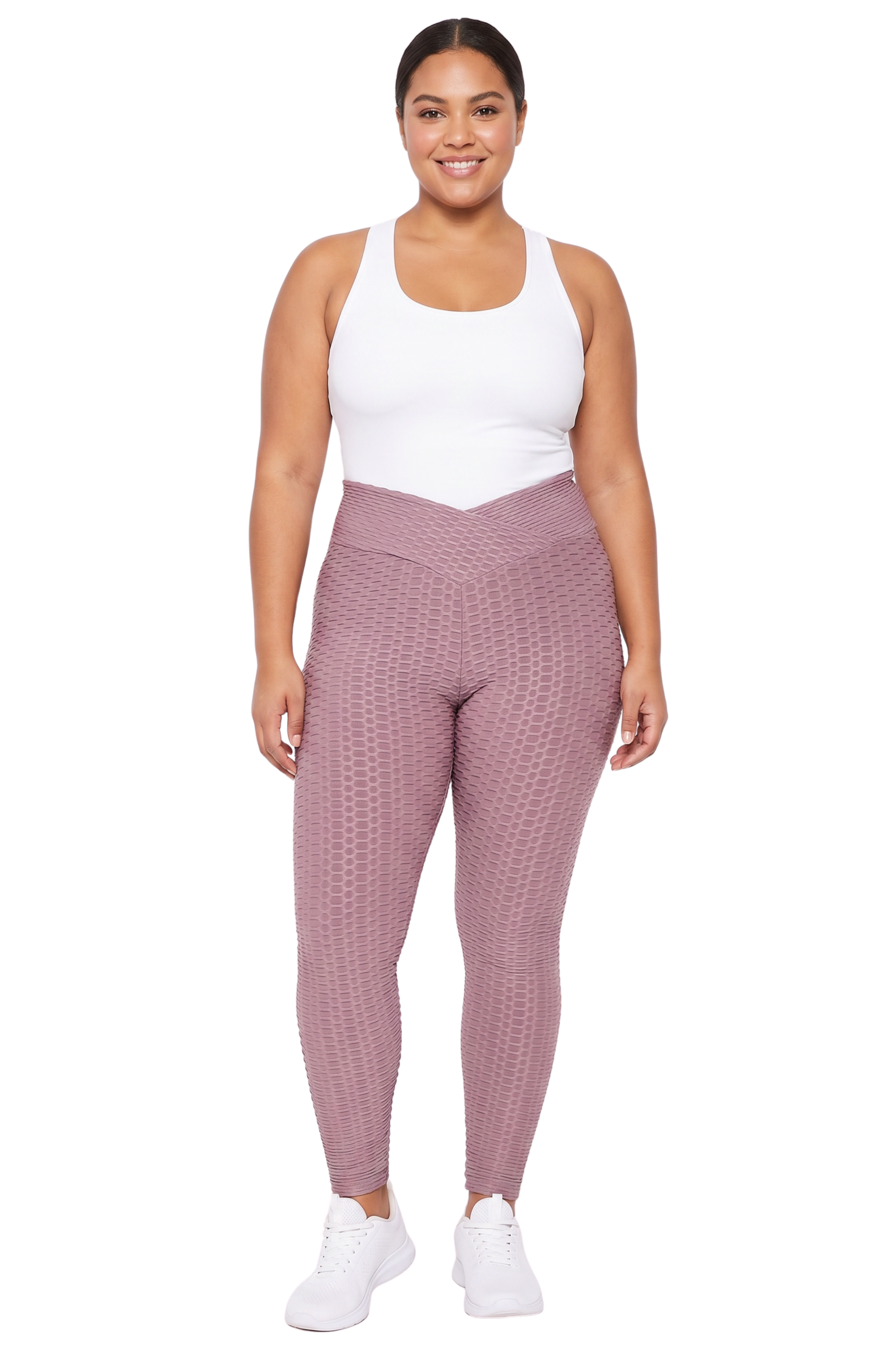 Scrunch Butt Textured V|Waist High Waisted Plus Size Leggings with Pockets