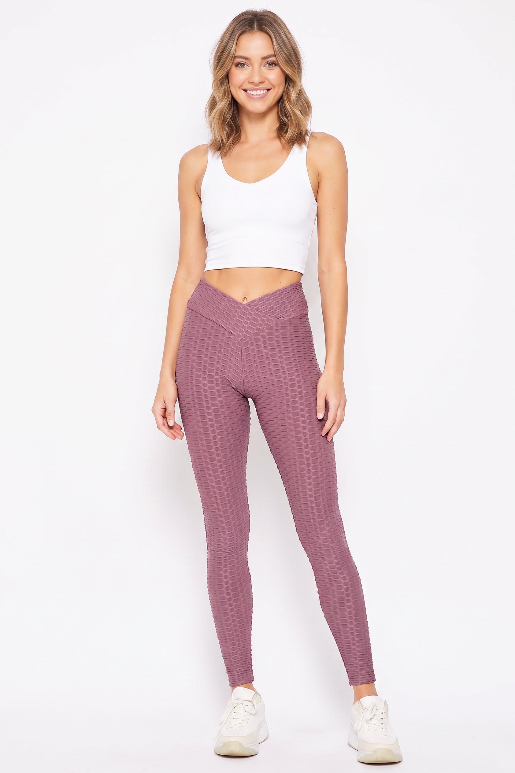 Scrunch Butt Textured V|Waist High Waisted Leggings