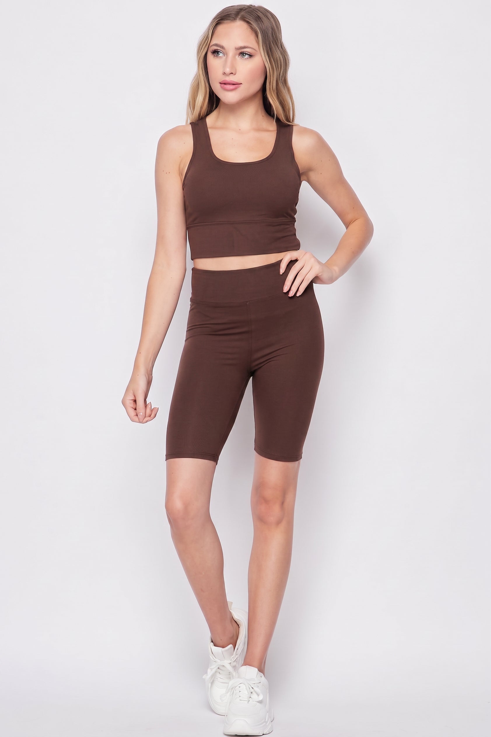 2 Piece High Waisted Shorts and Crop Top Bra Set