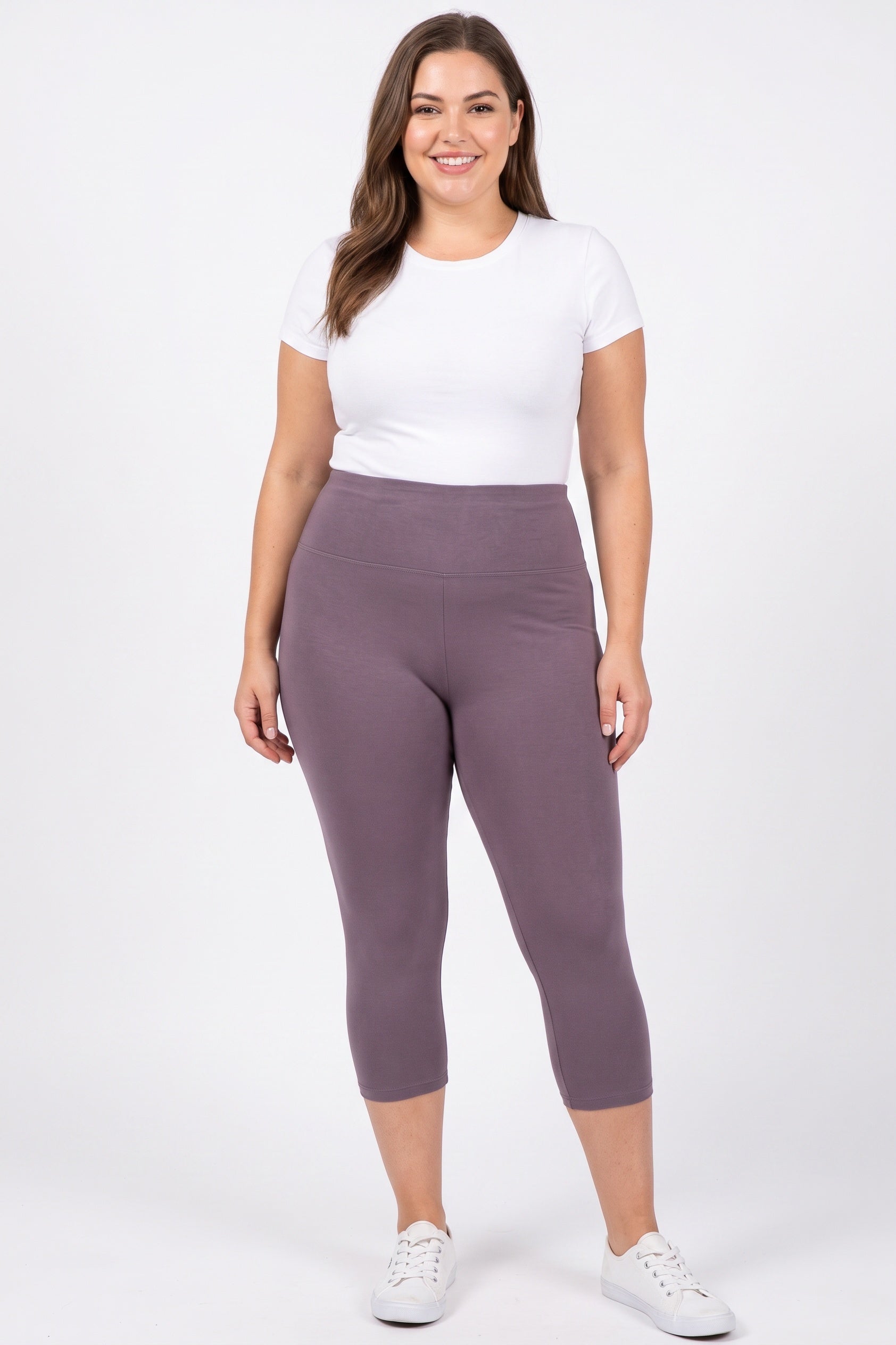 Brushed Basic Solid High Waisted Extra Plus Size Capris | 5 Inch | 3X|5X | New Mix