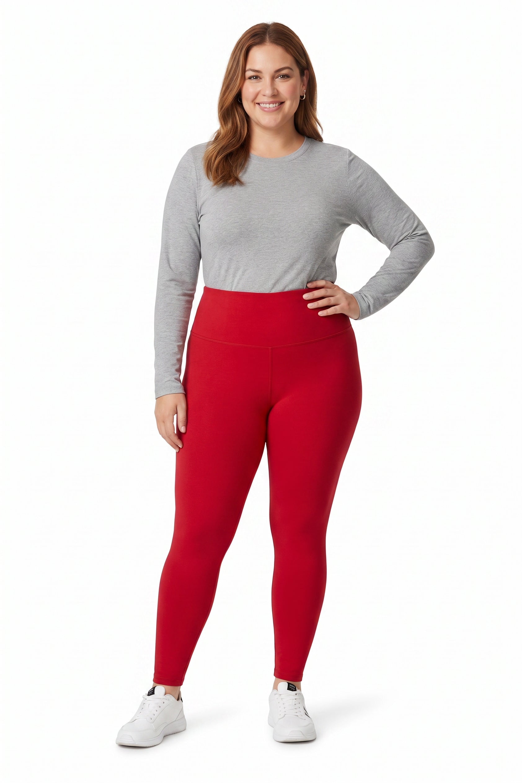 Brushed High Waisted Basic Solid Plus Size Leggings | 5 Inch Waist