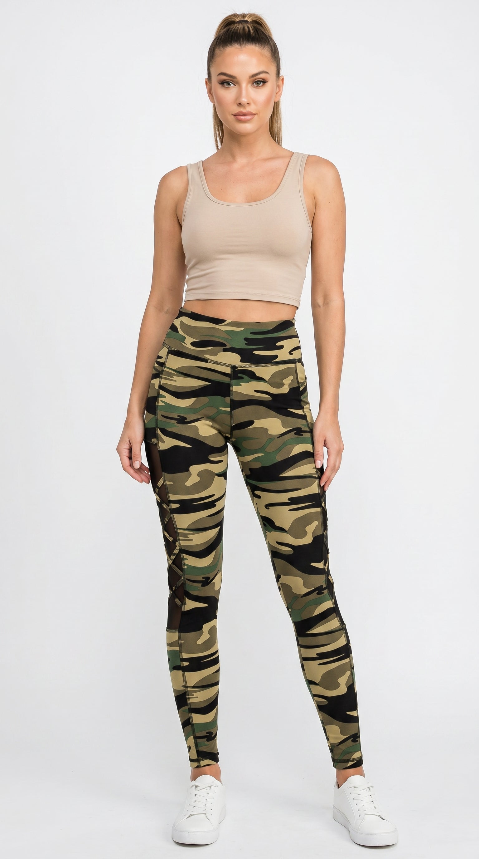 Camouflage Crisscross Mesh Sport Leggings