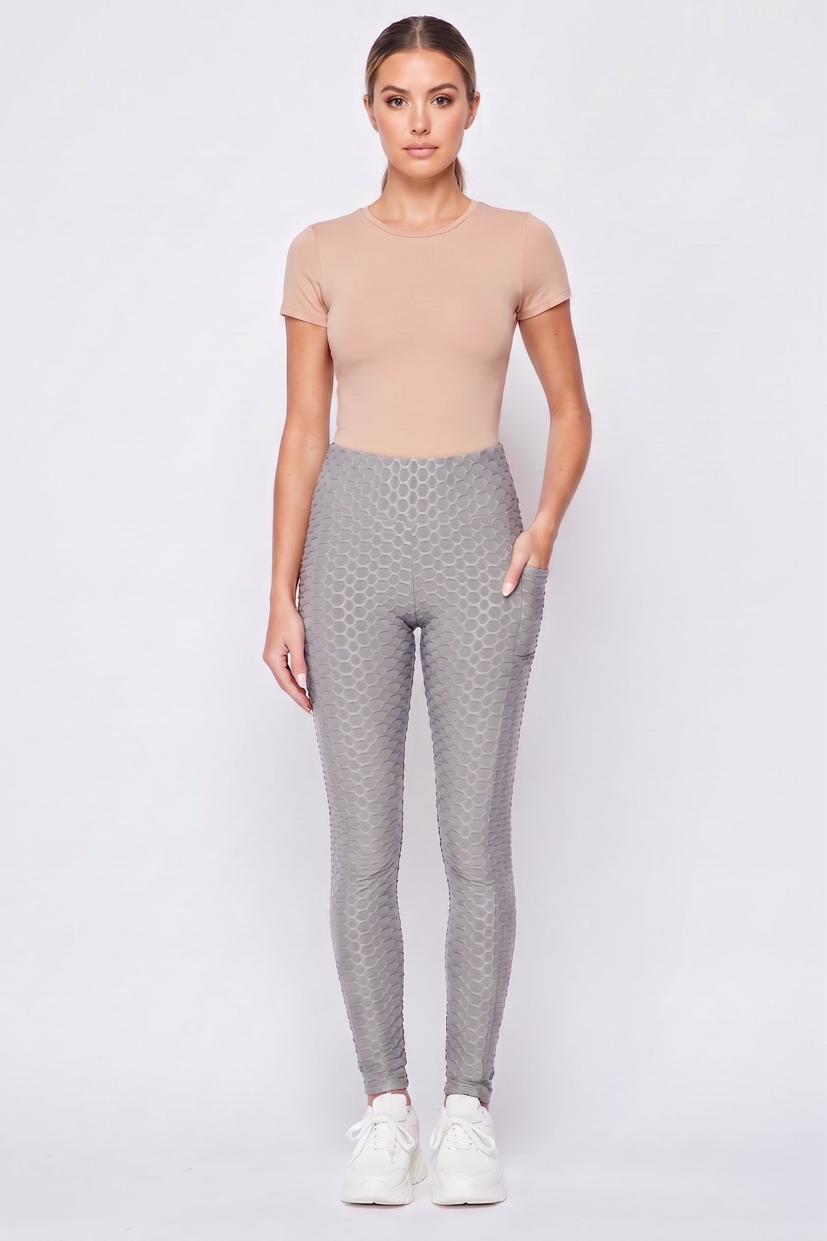 Scrunch Butt Popcorn Textured High Waisted Leggings with Pockets | Zinati (W&J)