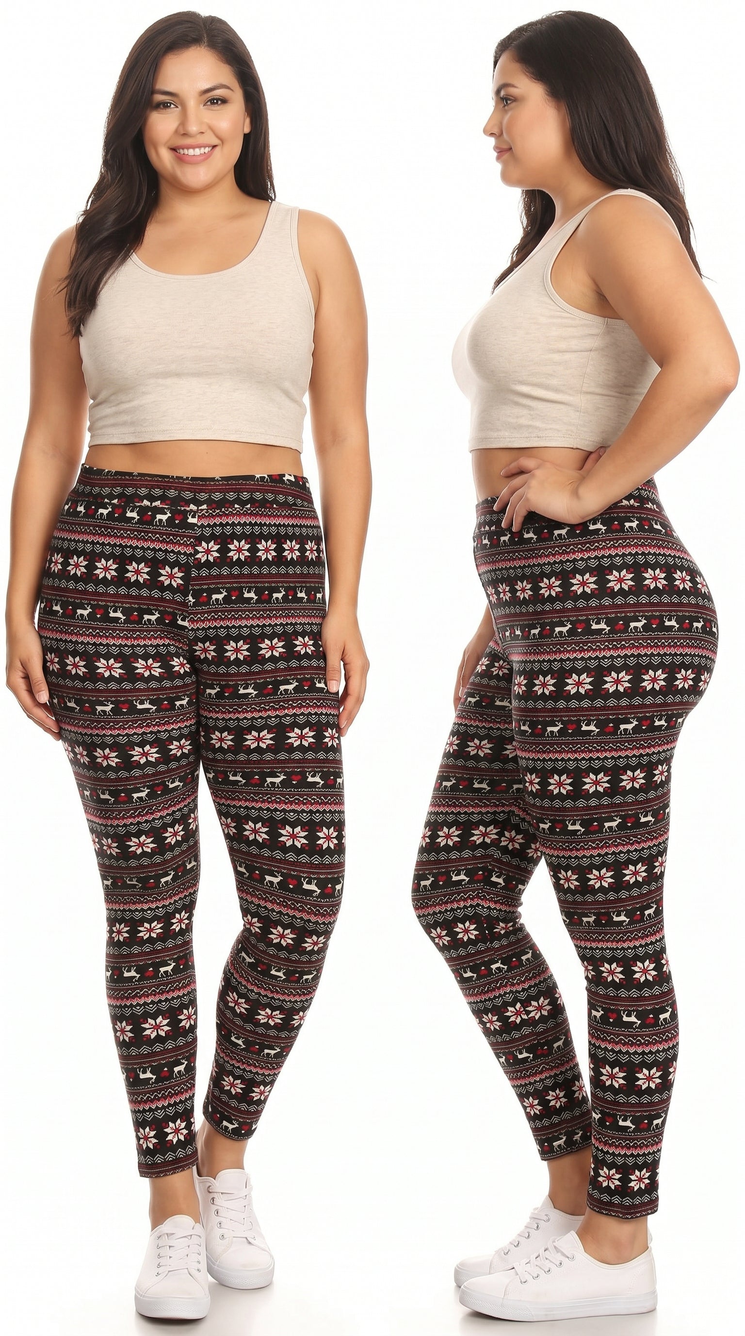 Cozy Warm Snowflakes and Reindeer Lined Plus Size Leggings