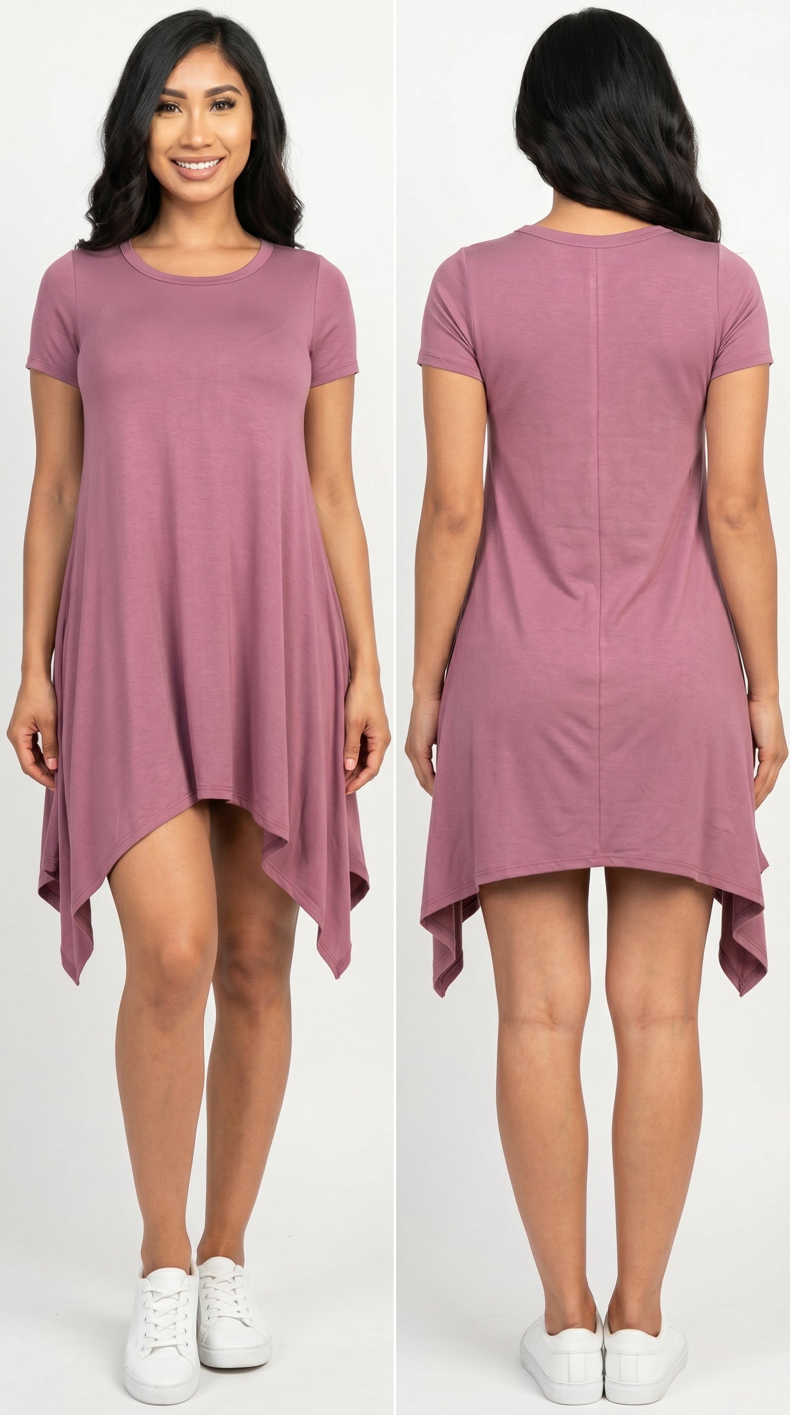 Solid Asymmetrical Short Sleeve Trapeze Dress