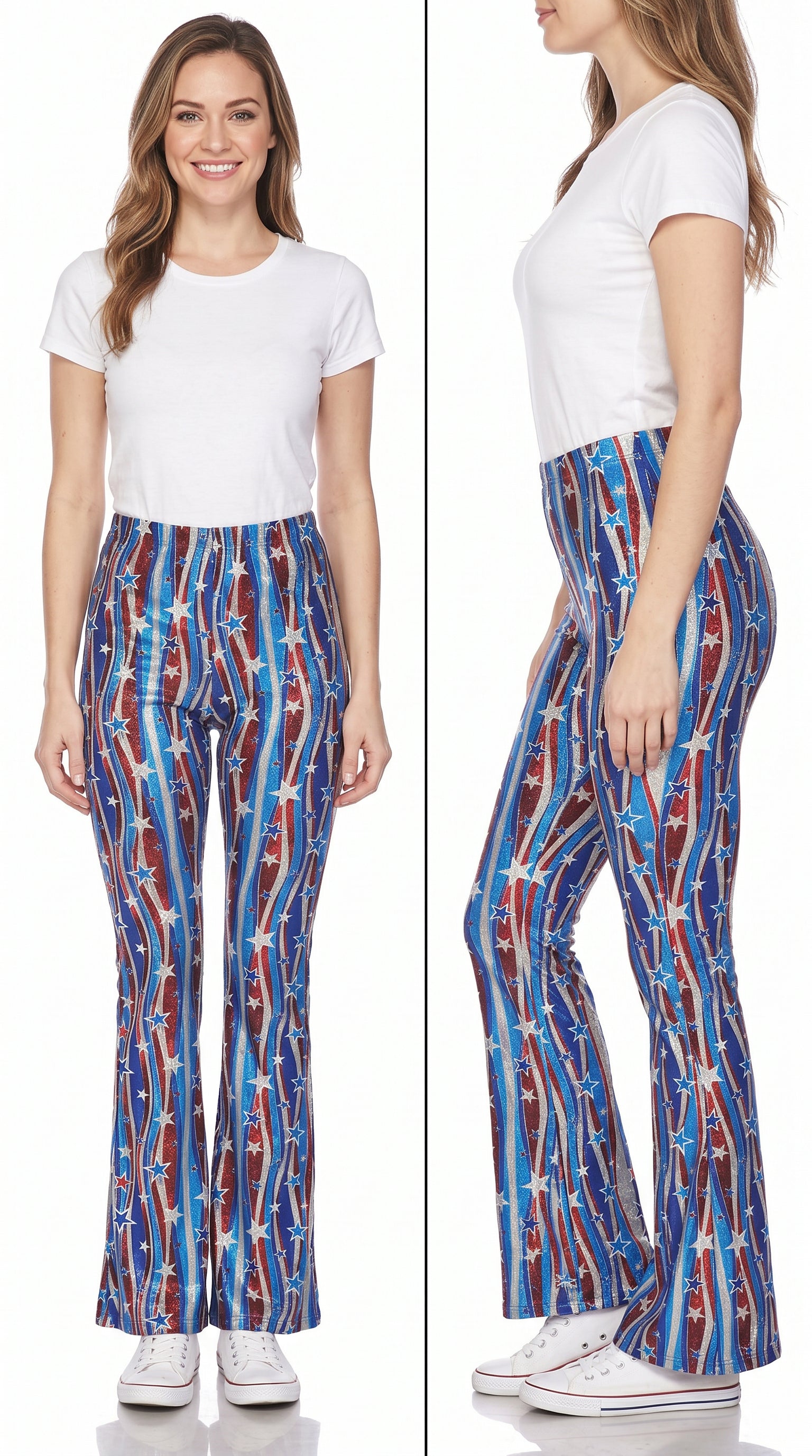 Buttery Smooth Metallic USA Flag Bell Bottom Leggings