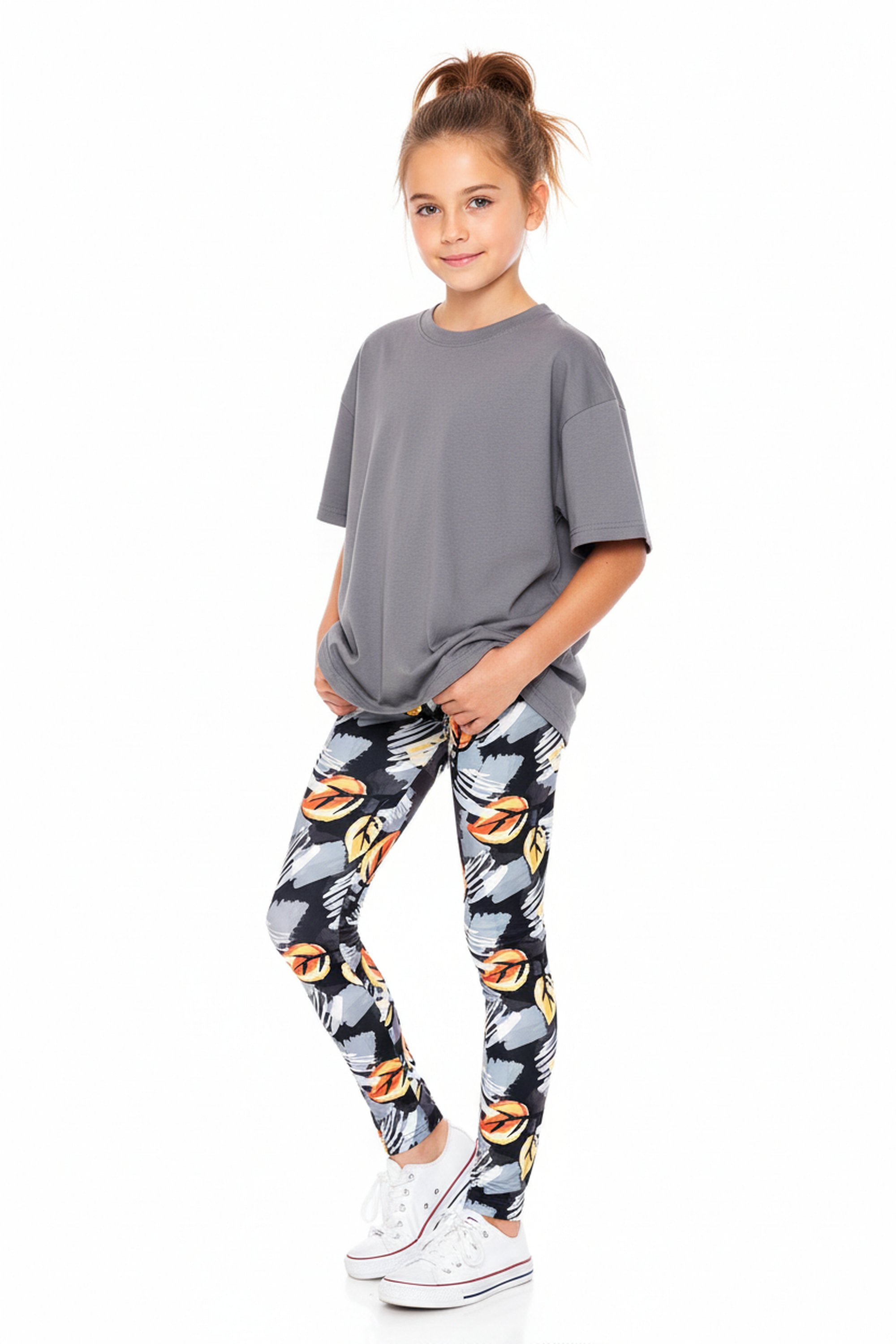 Creamy Soft Orange Leaf Breeze Kids Leggings | USA Fashion™