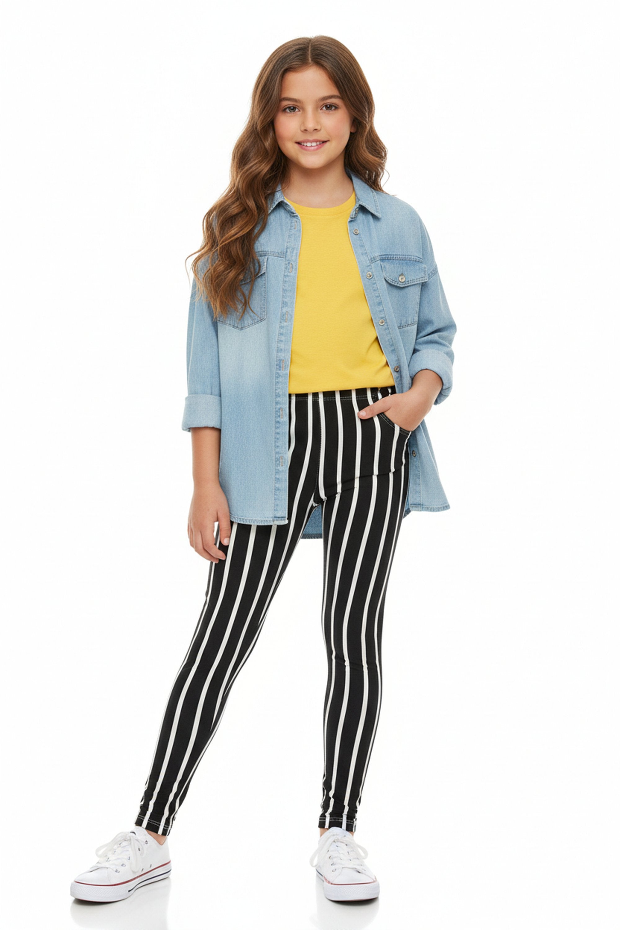 Brushed Black Vertical Pinstripe Kids Leggings