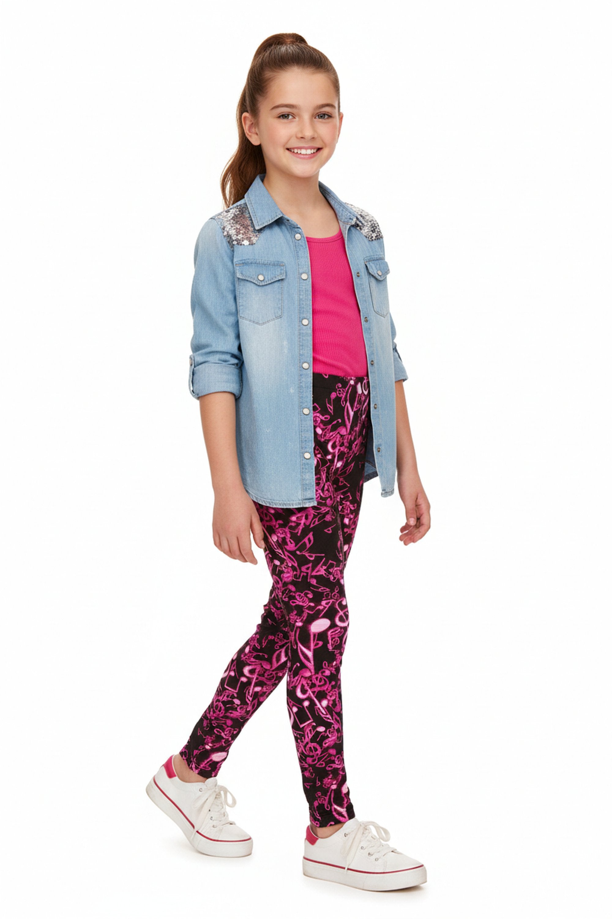 Buttery Smooth Electric Fuchsia Music Note Kids Leggings