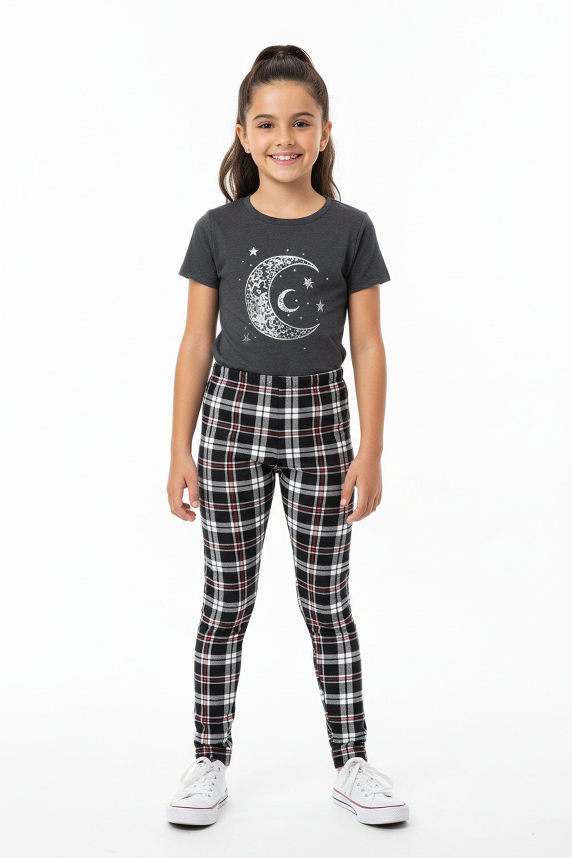 Brushed Burgundy Stripes Plaid Kids Leggings