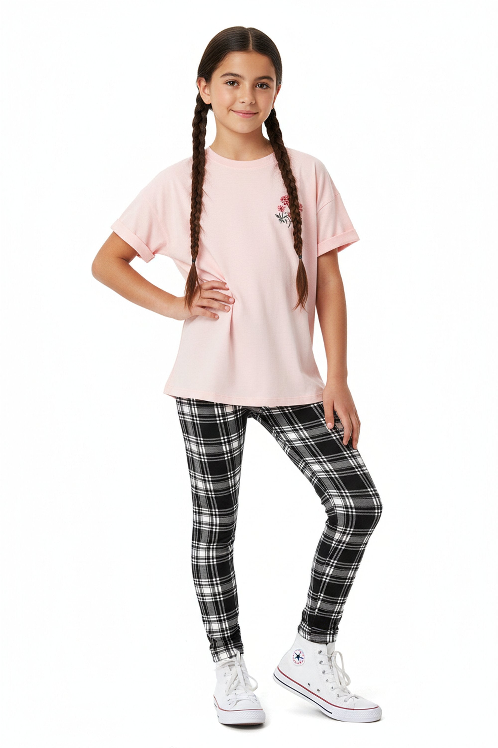 Brushed Monochrome Tartan Plaid Kids Leggings