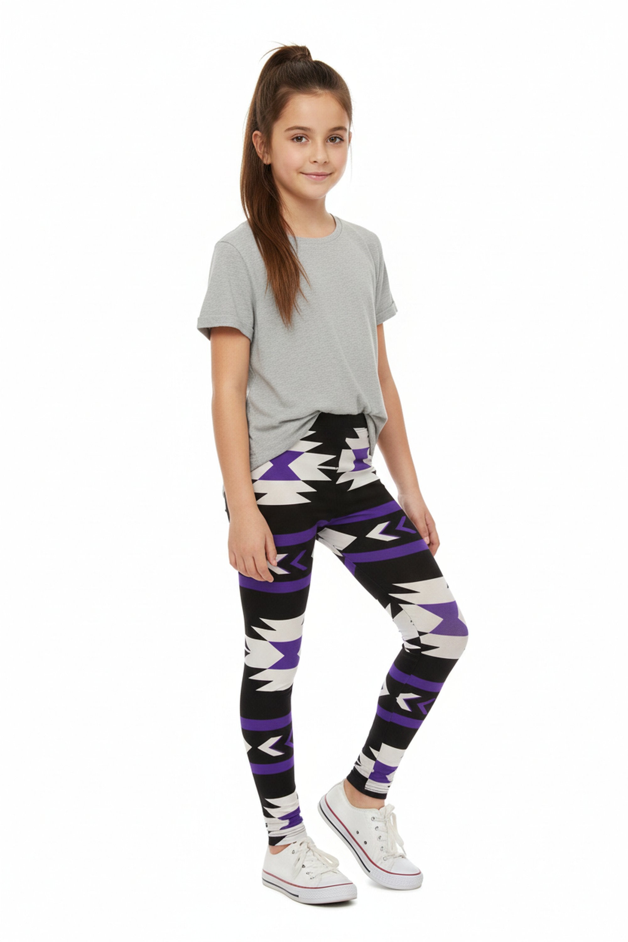 Brushed Purple Azteca Tribal Kids Leggings