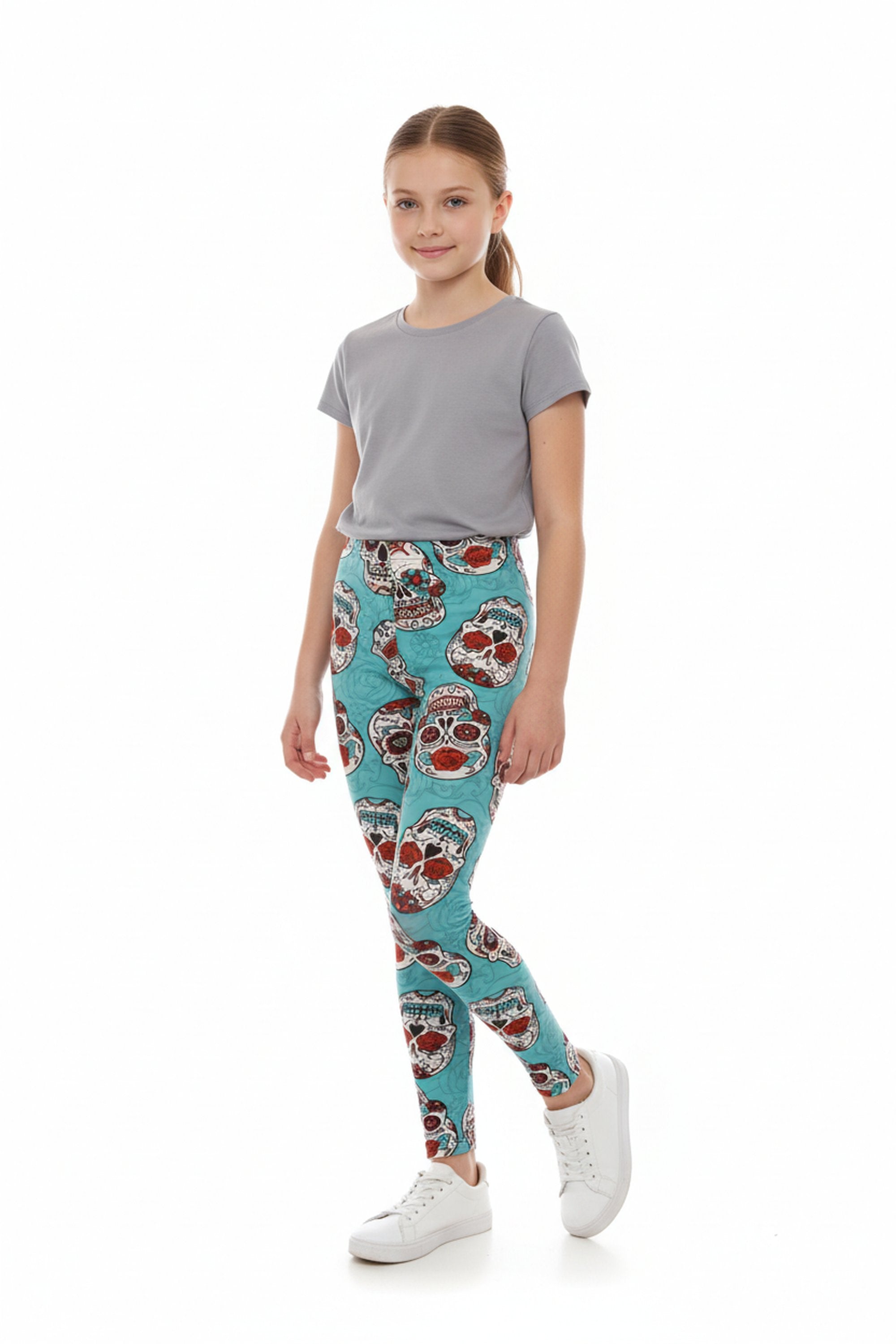 Teal Sugar Skull Kid's Leggings