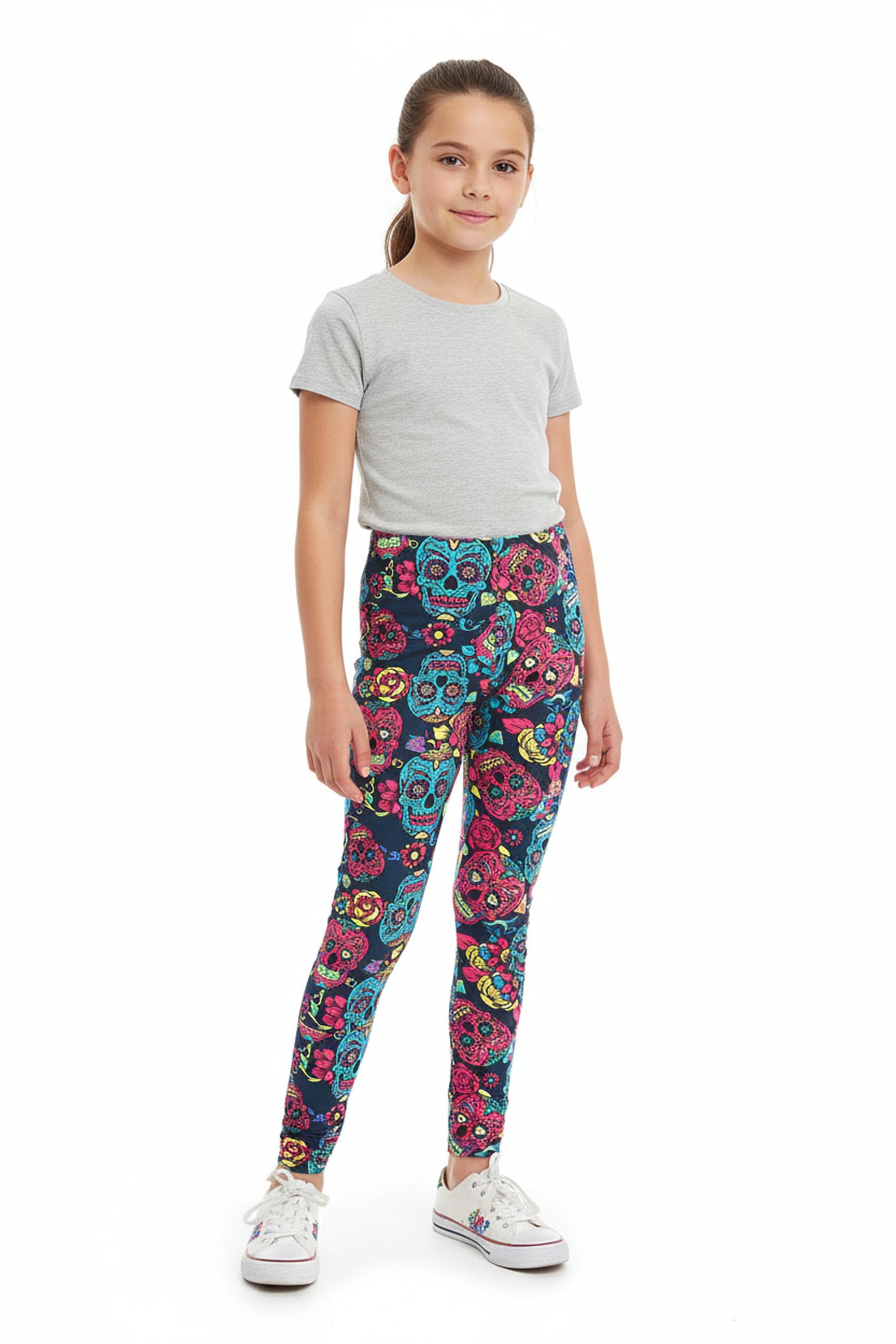 Brushed Red and Blue Sugar Skull Kids Leggings