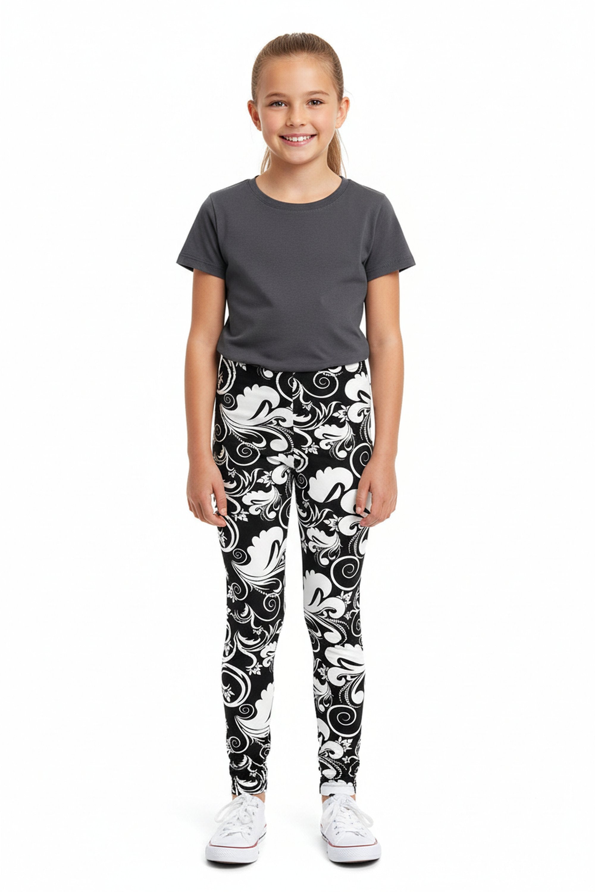 Brushed Floral Damask Kids Leggings