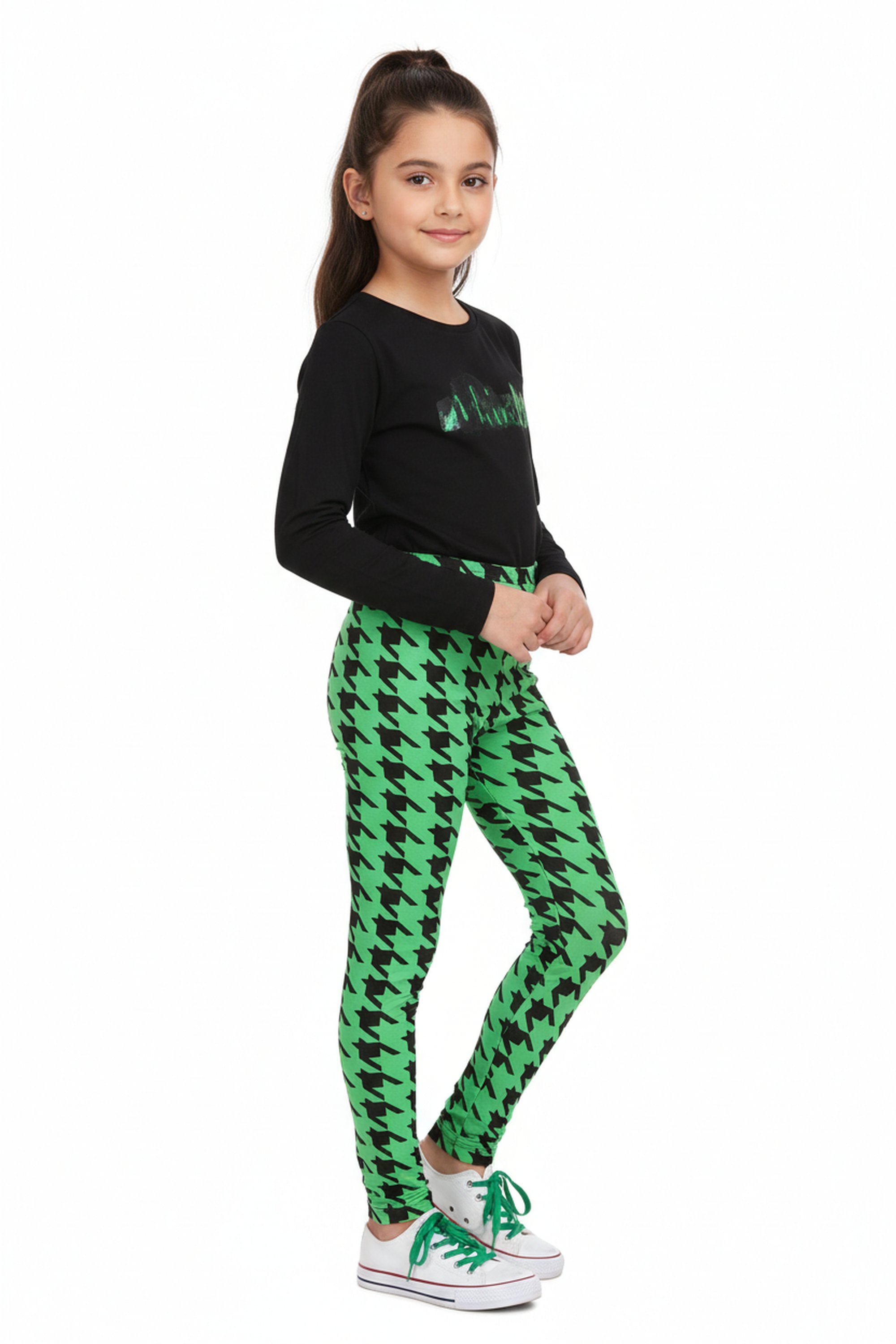 Buttery Smooth Green Houndstooth Kids Leggings