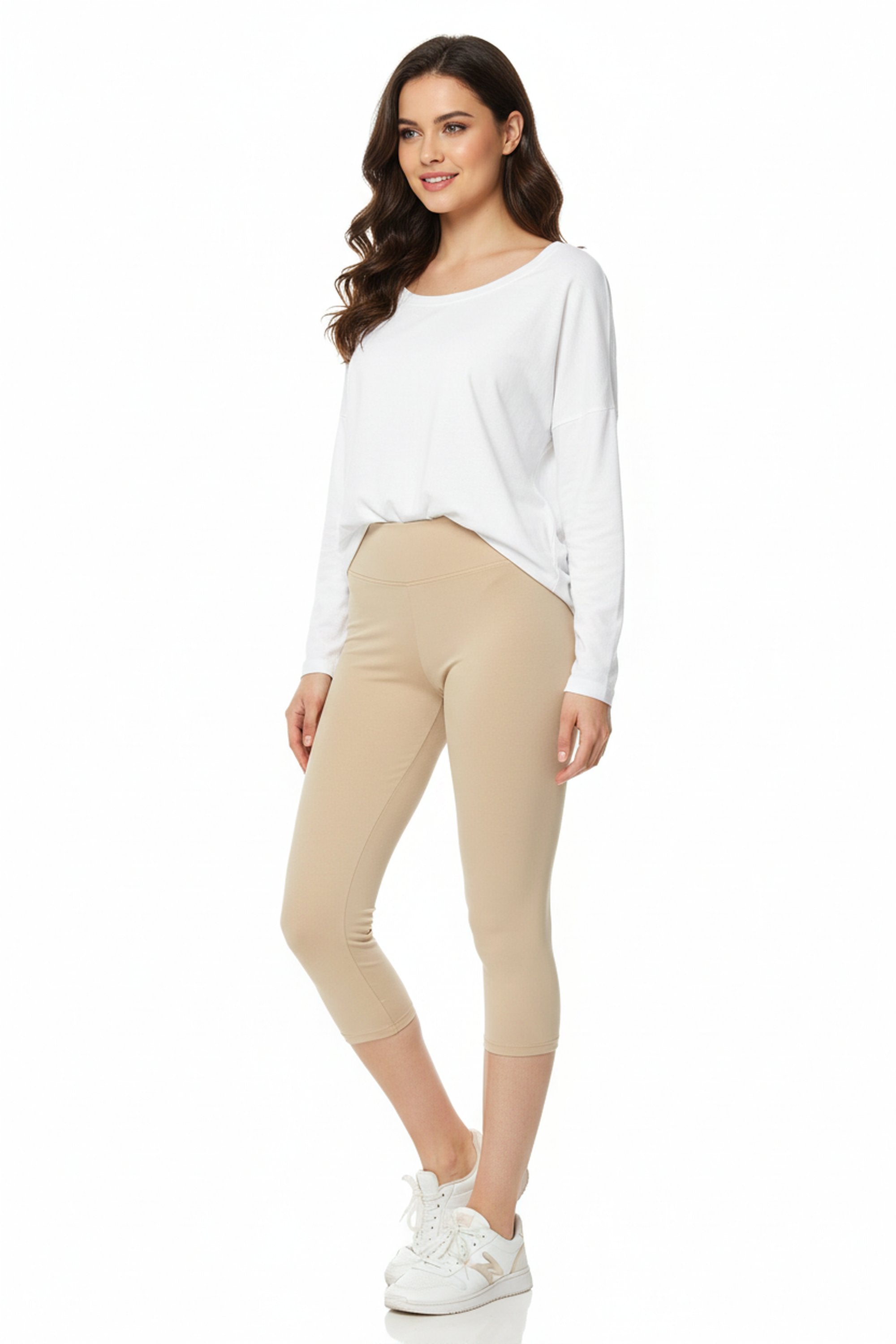 Brushed Basic Solid High Waisted Plus Size Capris - 3 Inch - New Mix