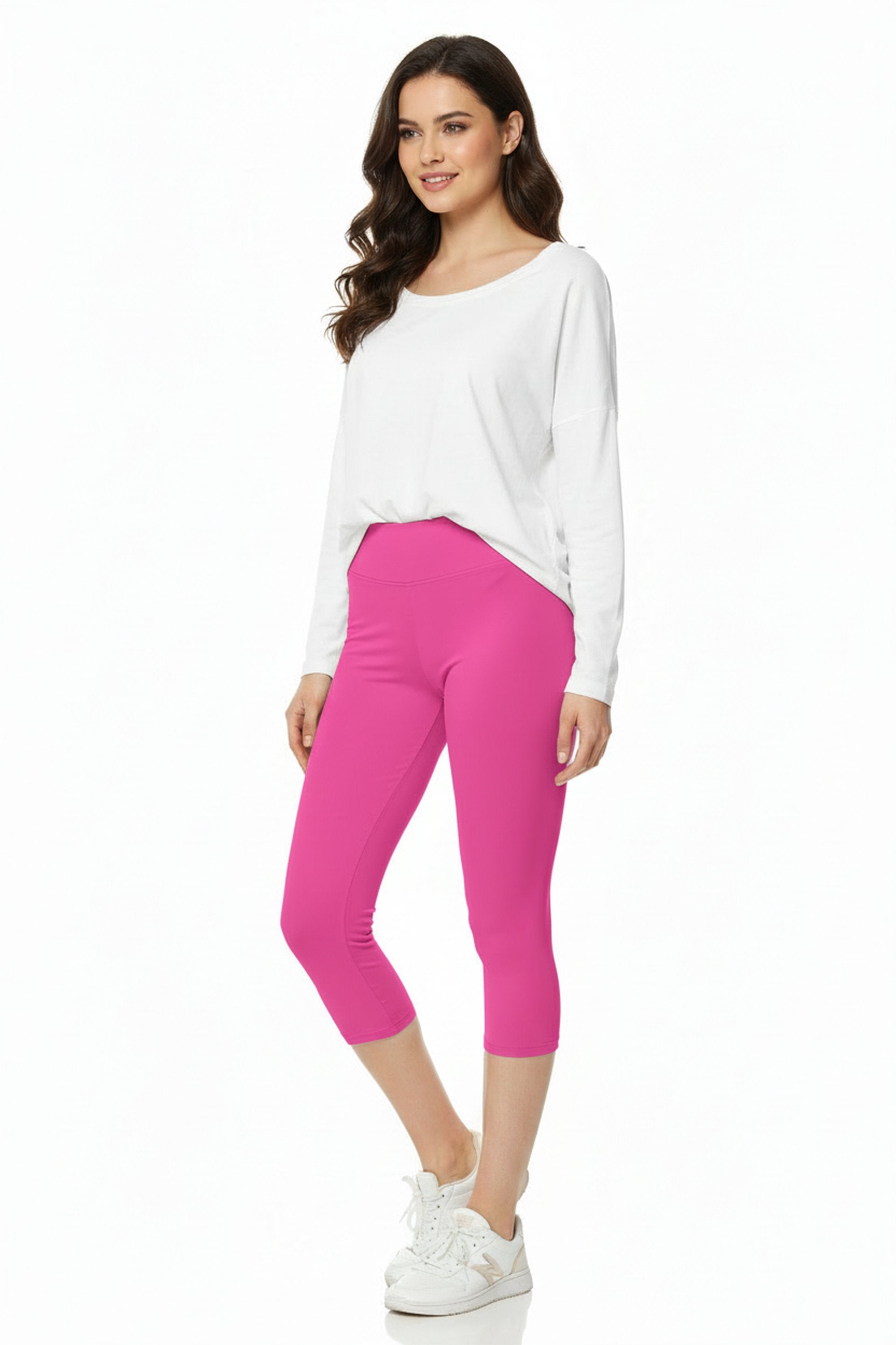 Brushed Basic Solid High Waisted Plus Size Capris | 3 Inch | New Mix