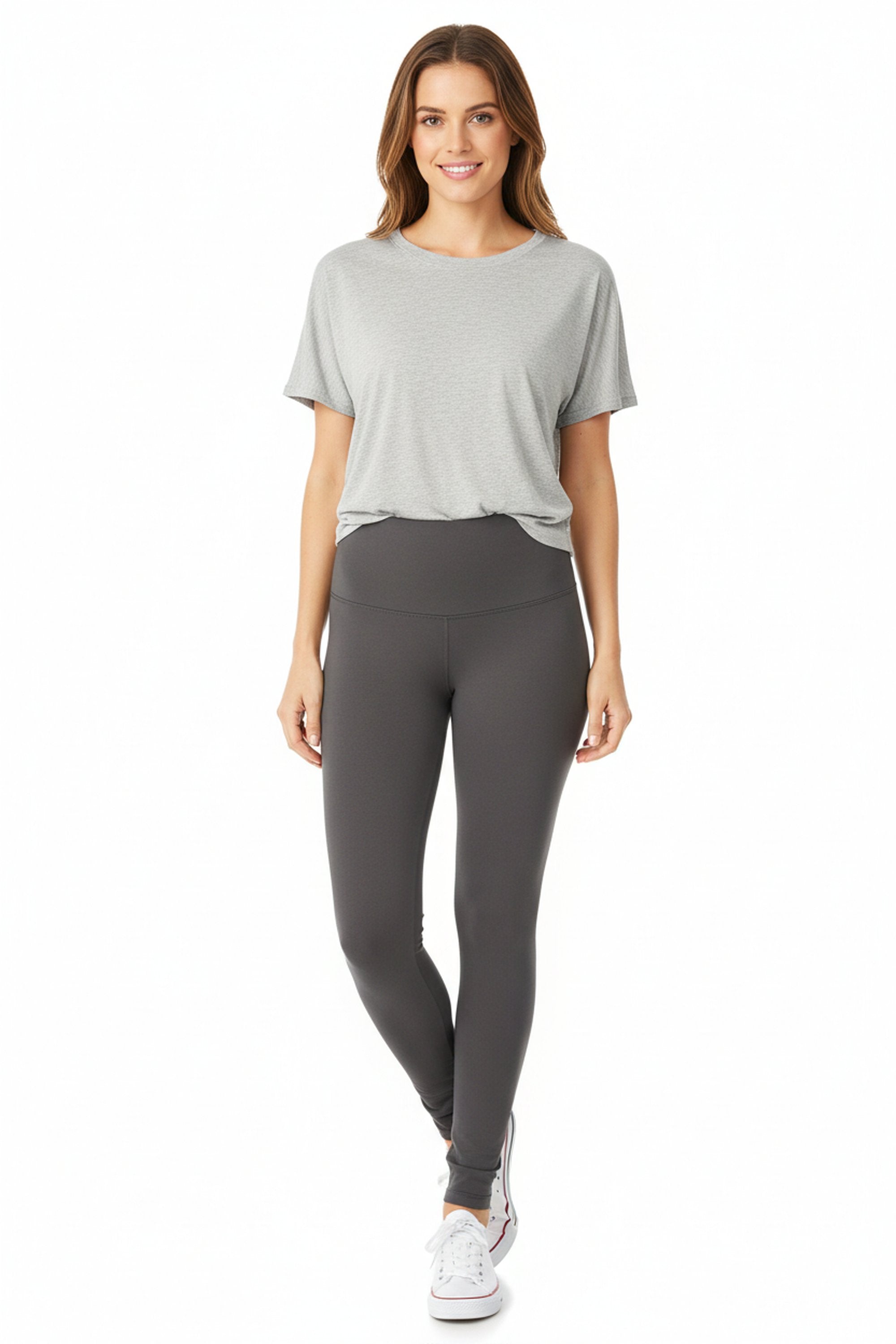 Brushed High Waisted Basic Solid Leggings | 5 Inch Waist
