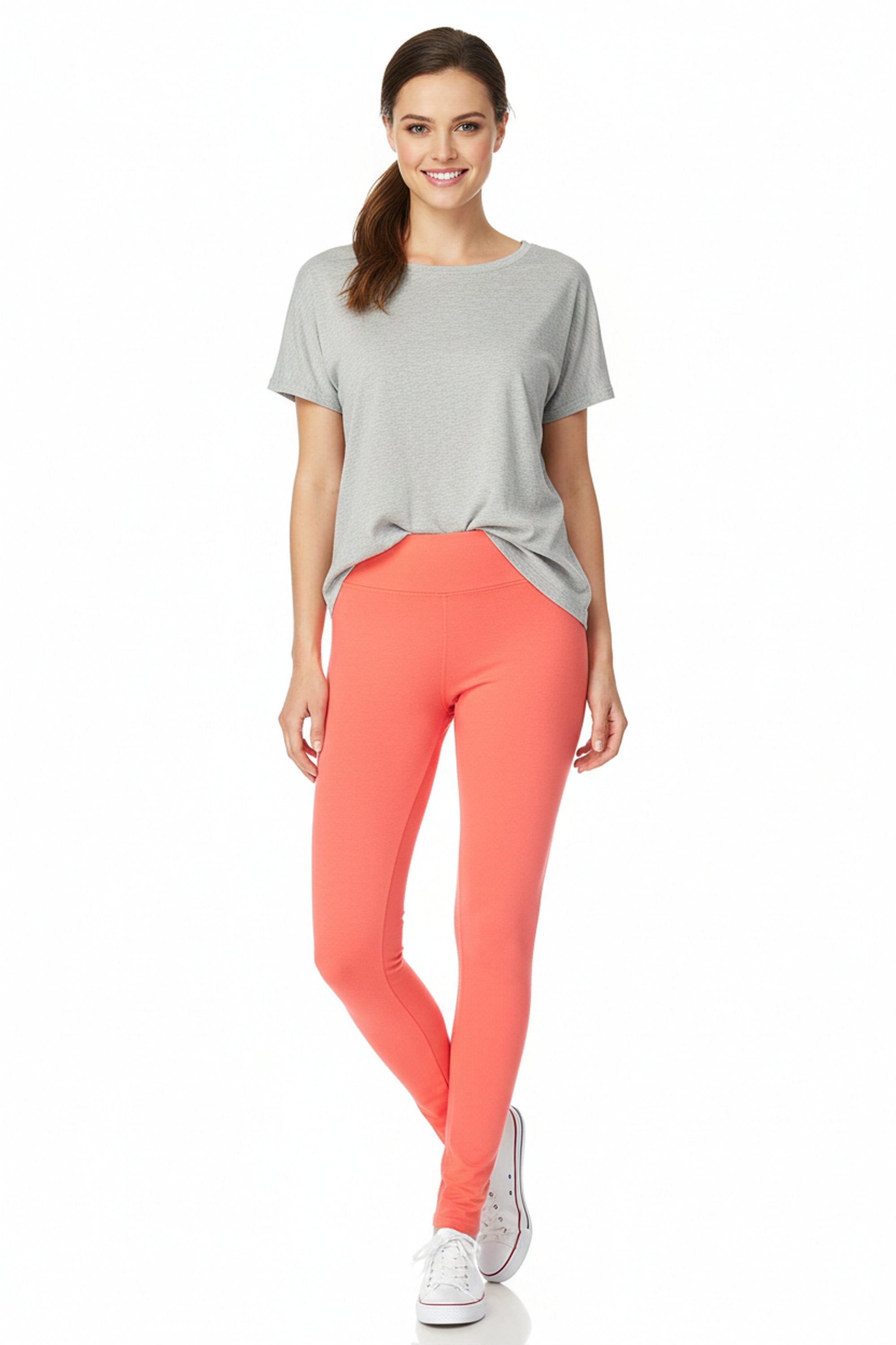 Brushed High Waisted Plus Size Basic Solid Leggings | 3 Inch Band