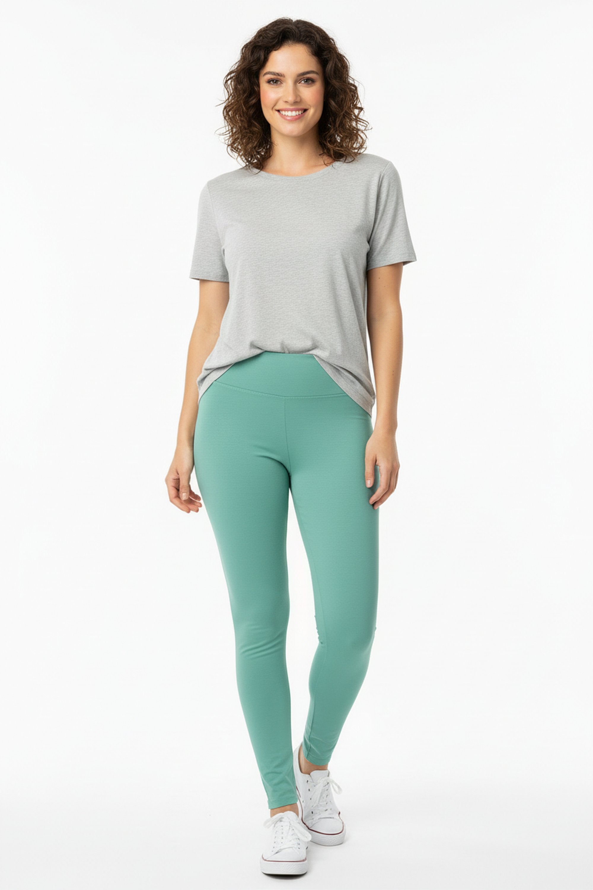 Brushed High Waisted Plus Size Basic Solid Leggings | 3 Inch Band